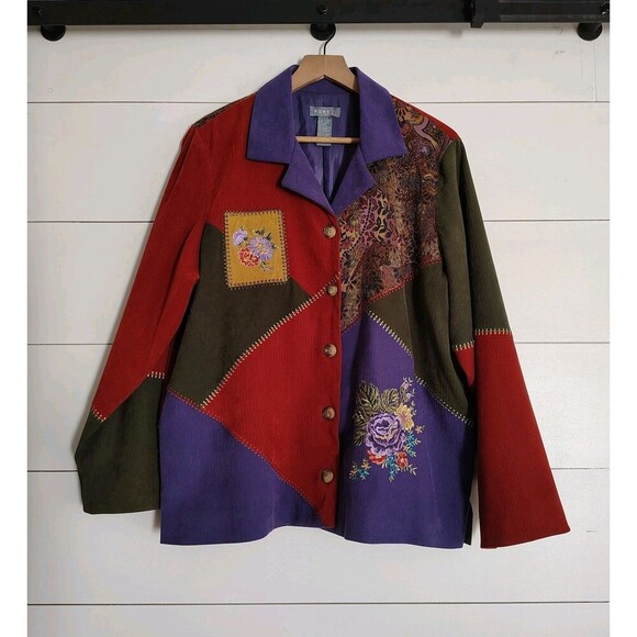 Koret Womens Patchwork Jacket Floral Embroidered Button Granny Tapestry 16W - Picture 1 of 8